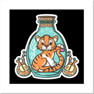 Cute Baby Tiger in a Genie Bottle art Posters and Art